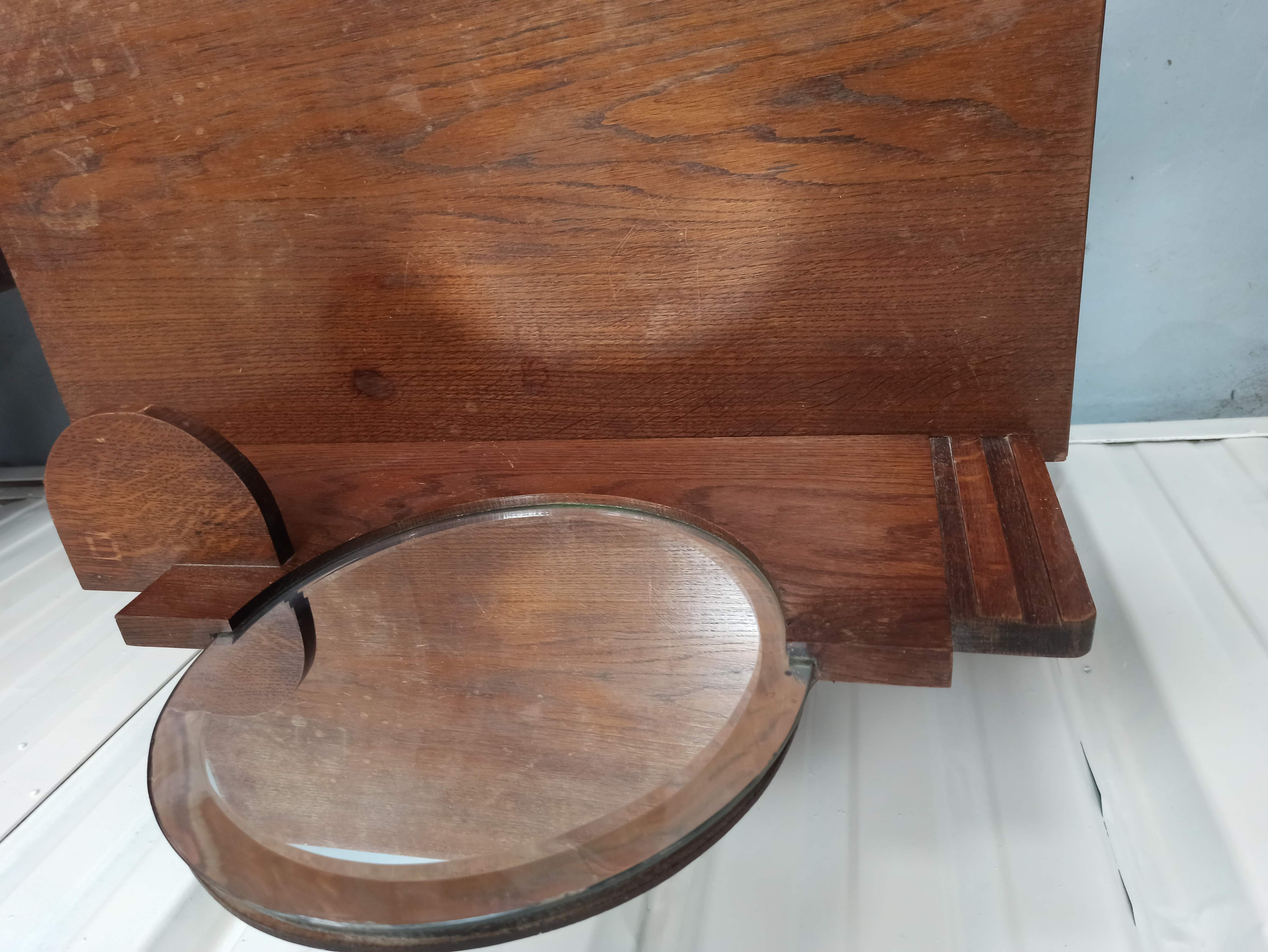 Art deco wooden dressing table oak round mirror