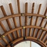 Vintage 1960s sun mirror, rattan, ORTF style, spiral eye - 66 x 50 cm