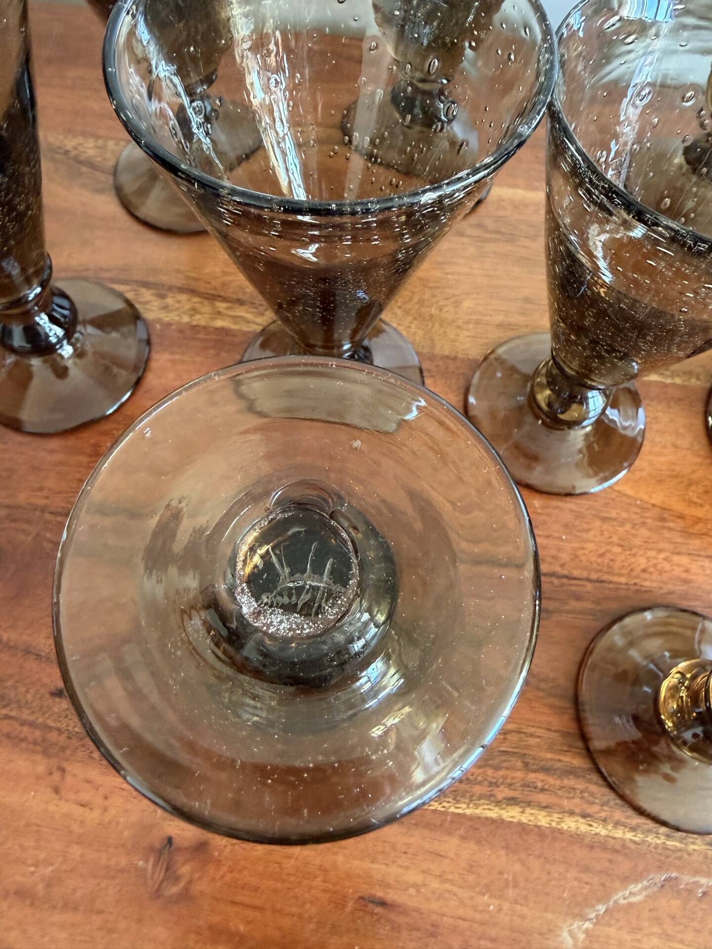 Set of hand-blown stemmed glasses