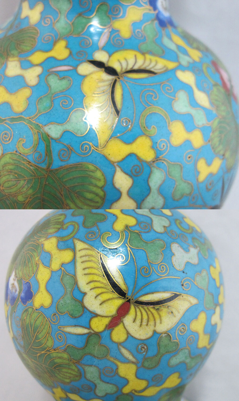 Pair of double gourd vases in cloisonné enamels Chinese, China early 20th century