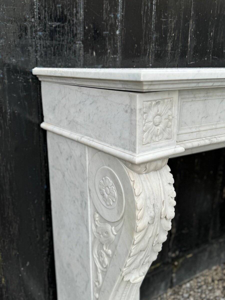 Louis XVI Fireplace In White Carrara Marble Circa 1880