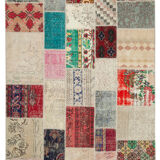 Handmade anatolian overdyed 204 cm x 296 cm multicolor patchwork carpet