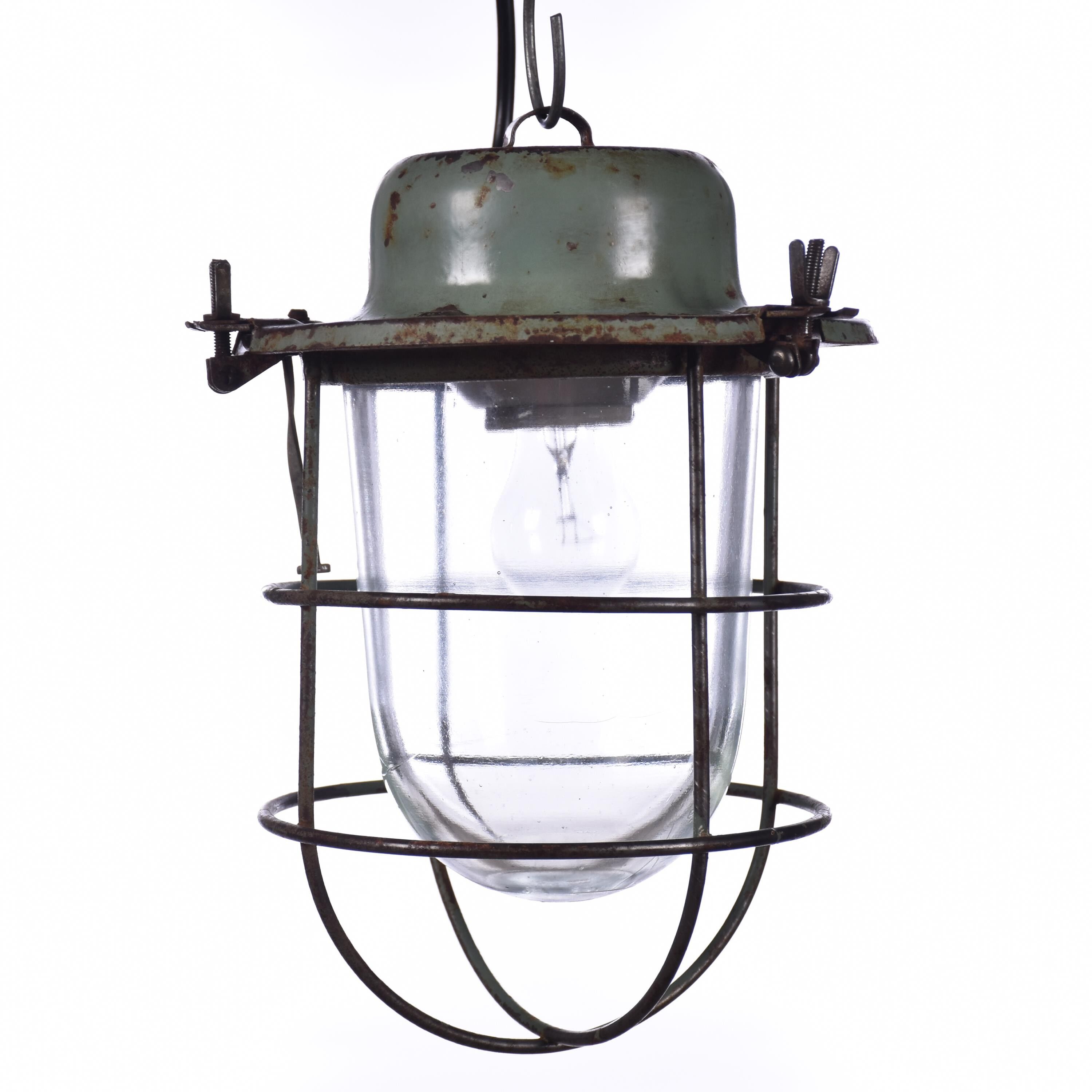Industrial cage lamp green