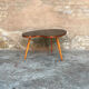 Coffee table bean shiny black glass top wood feet