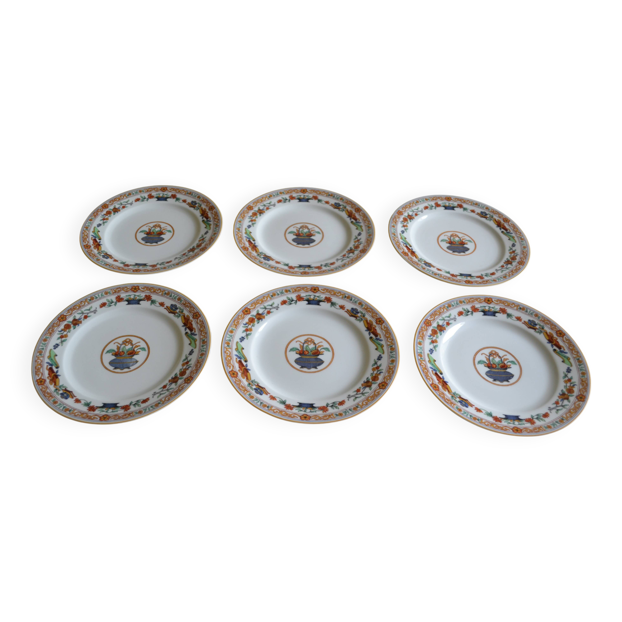 Porcelaine de Limoges Haviland 6 assiettes plates décor " A la corbeille "