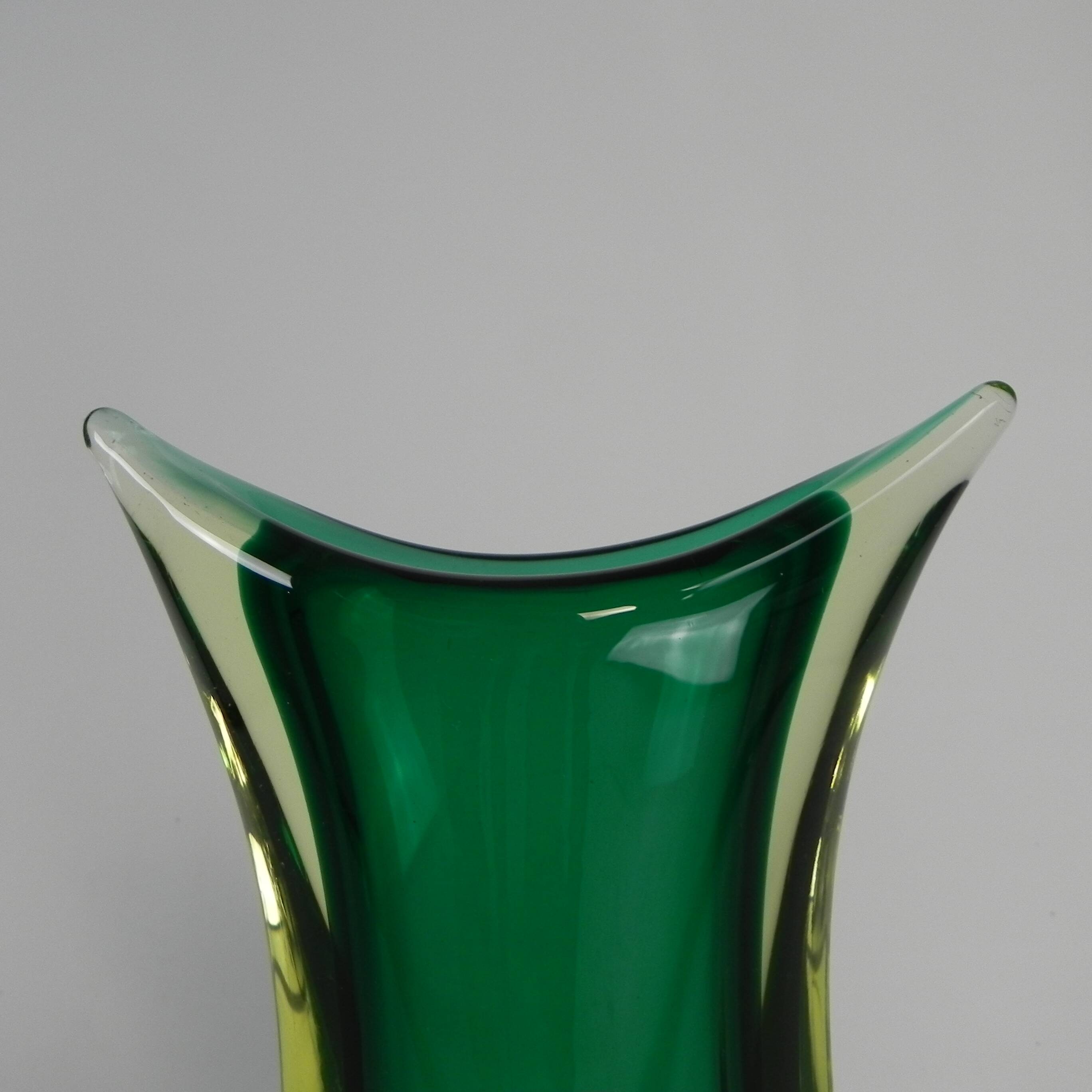 Murano Sommerso vase in green and amber yellow glass, 1960s