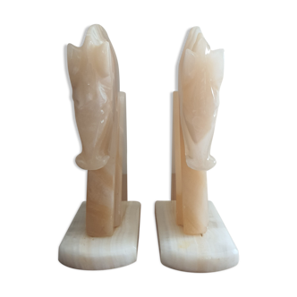 Onyx carved horse head book greenhouse on marble base