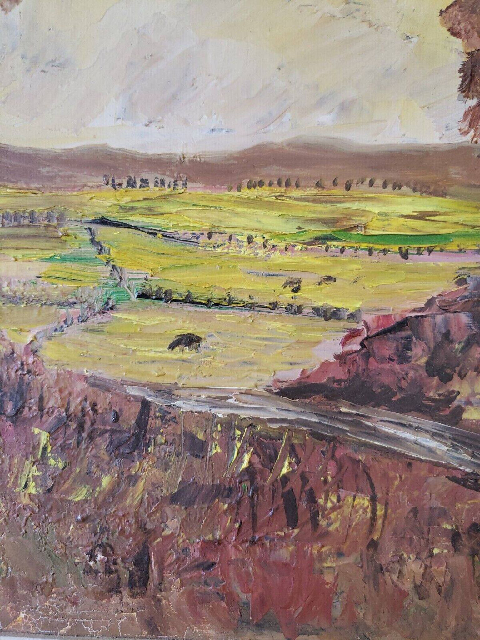 Large rural landscape painting - Oil on framed canvas - Circa 1950 - Signed Benoot