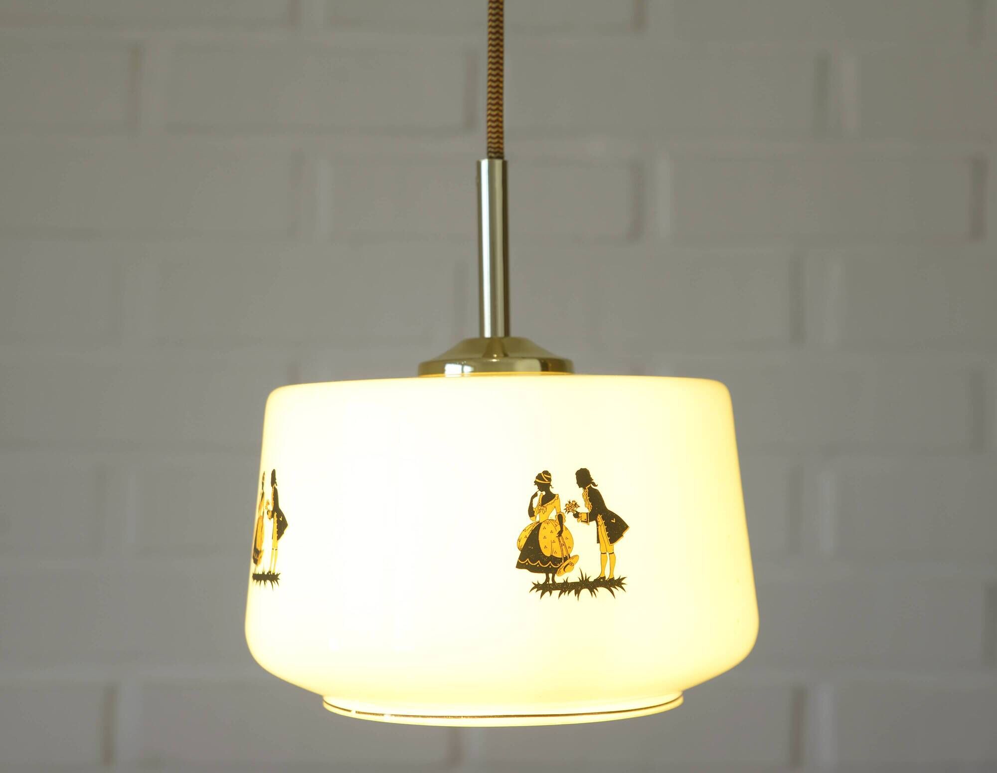 1950s Yugoslav Vintage Pendant Light,  Restored Caramel Opaline Glass Lamp