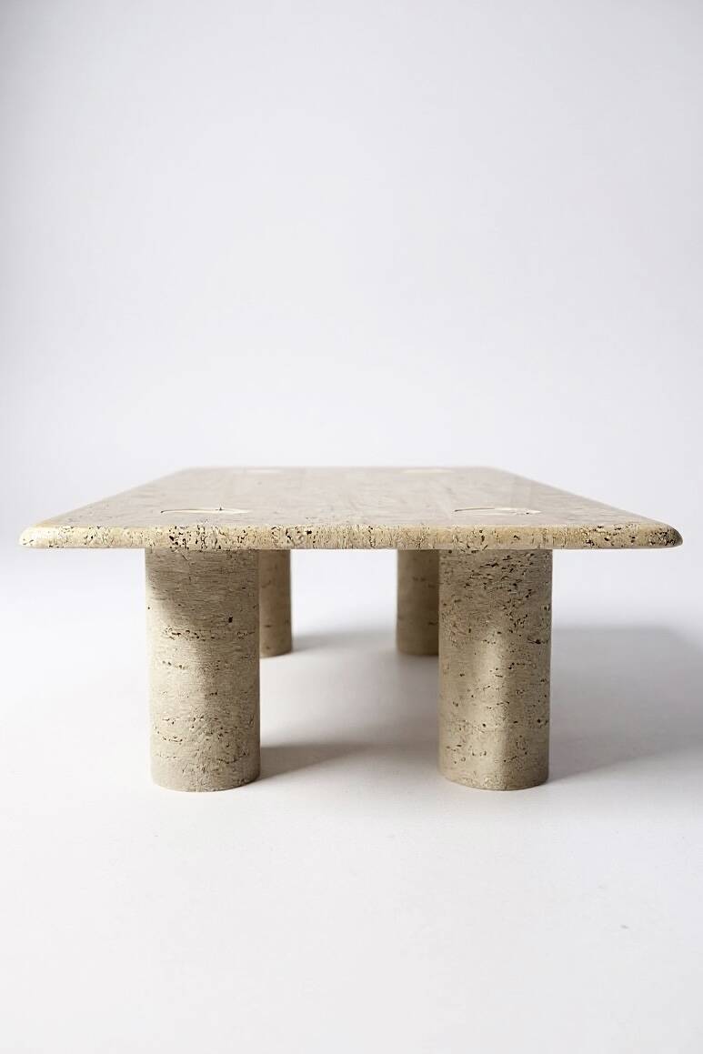 Travertine coffee table signed by Angelo Mangiarotti for Up&Up - 1970