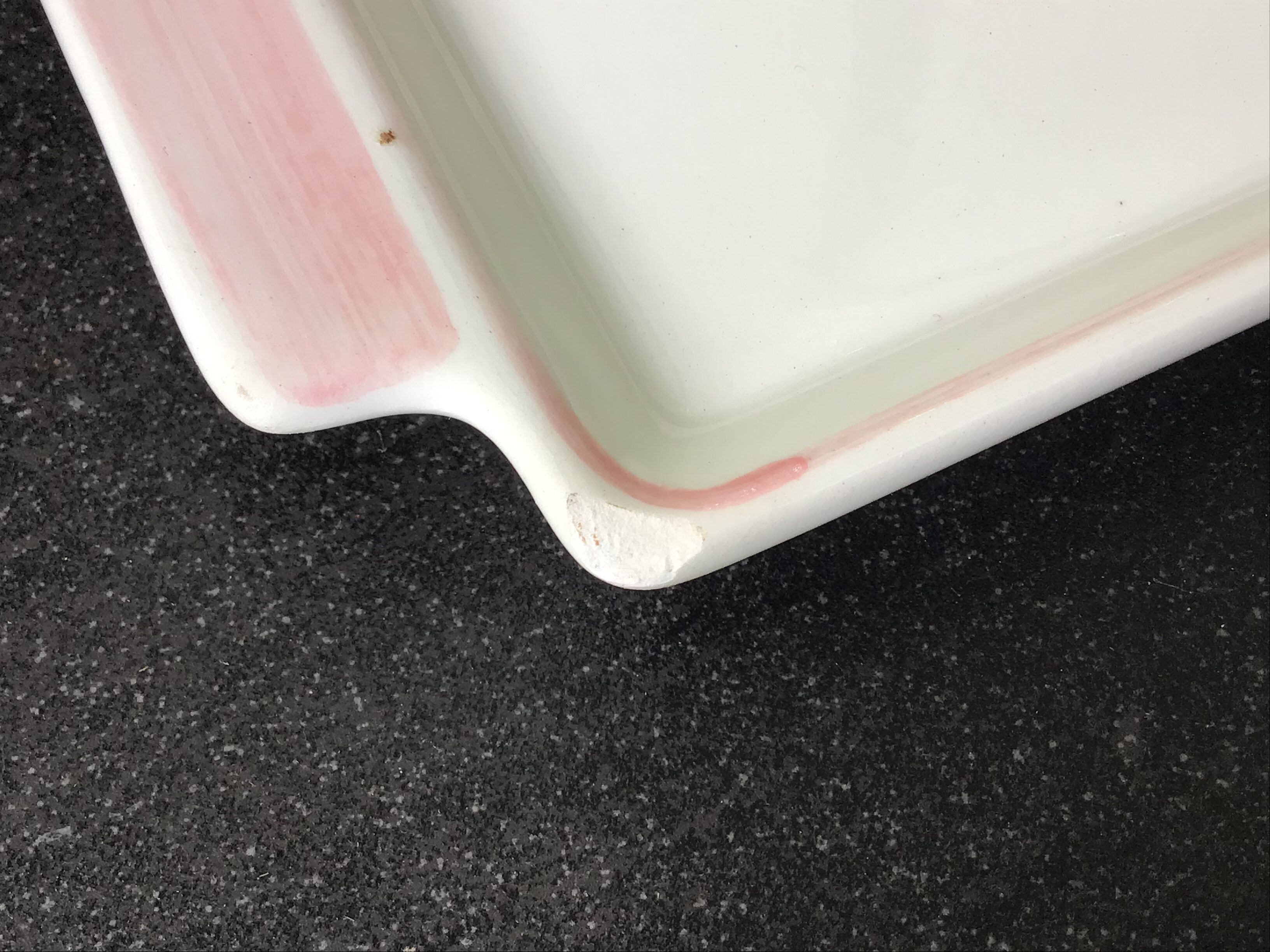 Gien earthenware cake dish, pink flower decoration, 1940s-50s