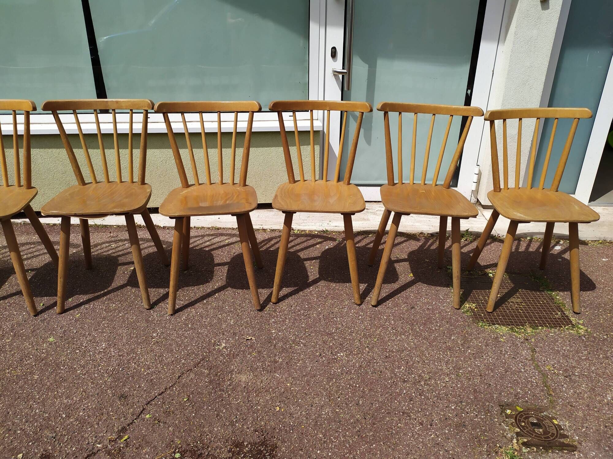 Set of 18 wooden bistro chairs - vintage - year 50 - 60