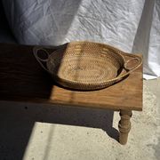 Large flat oval woven rattan basket with handles, Indonesian L53x64