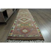 1970s Vintage Turkish Oushak Handmade Wool Cotton Orange Runner Rug 85x358