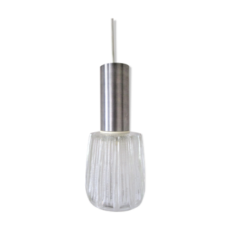 Hanging lamp, thick glass metal design, 70s