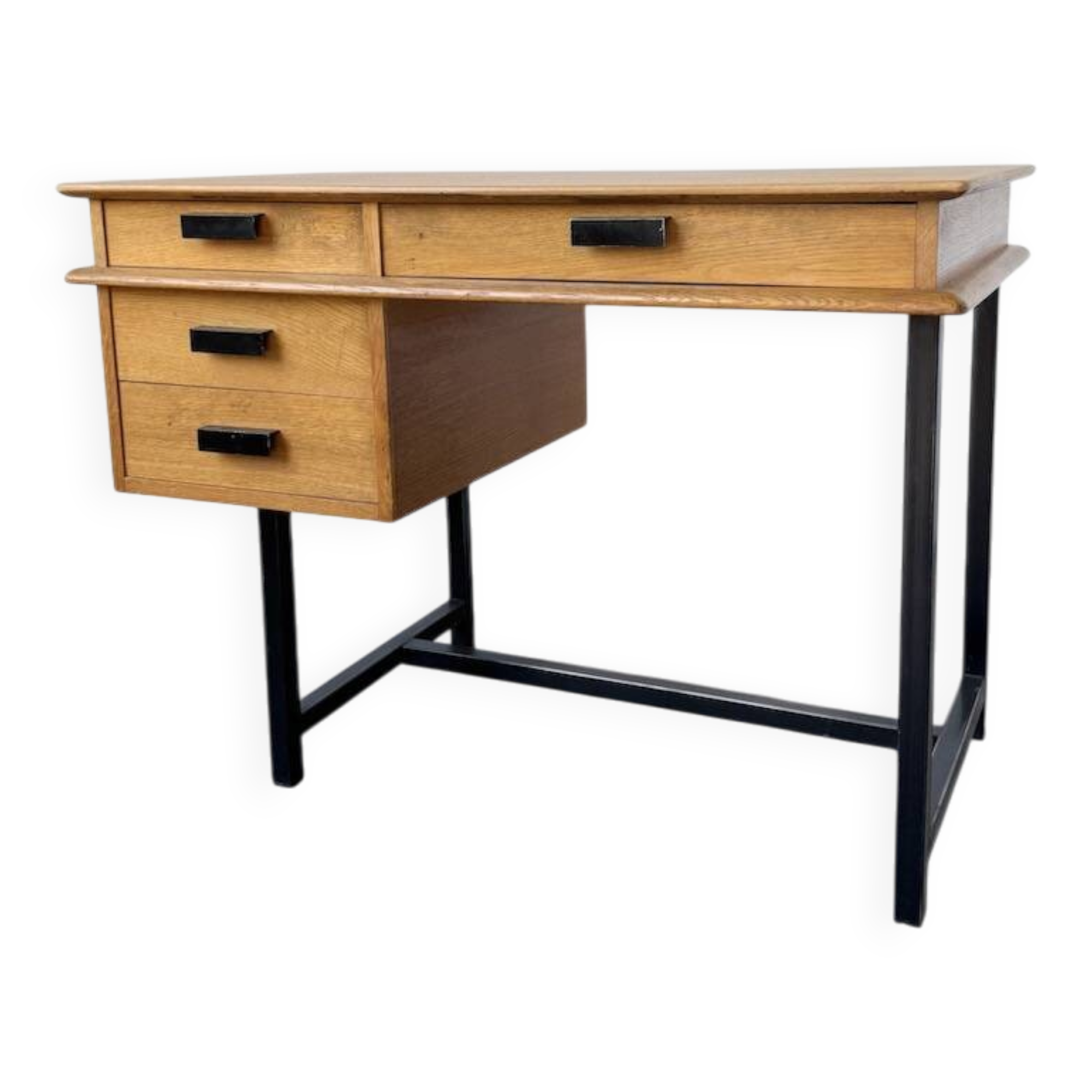 Modernist 50s oak metal desk