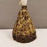 Ceramic table lamp, in greenish/brownish glaze, almost in the shape of a volcano.