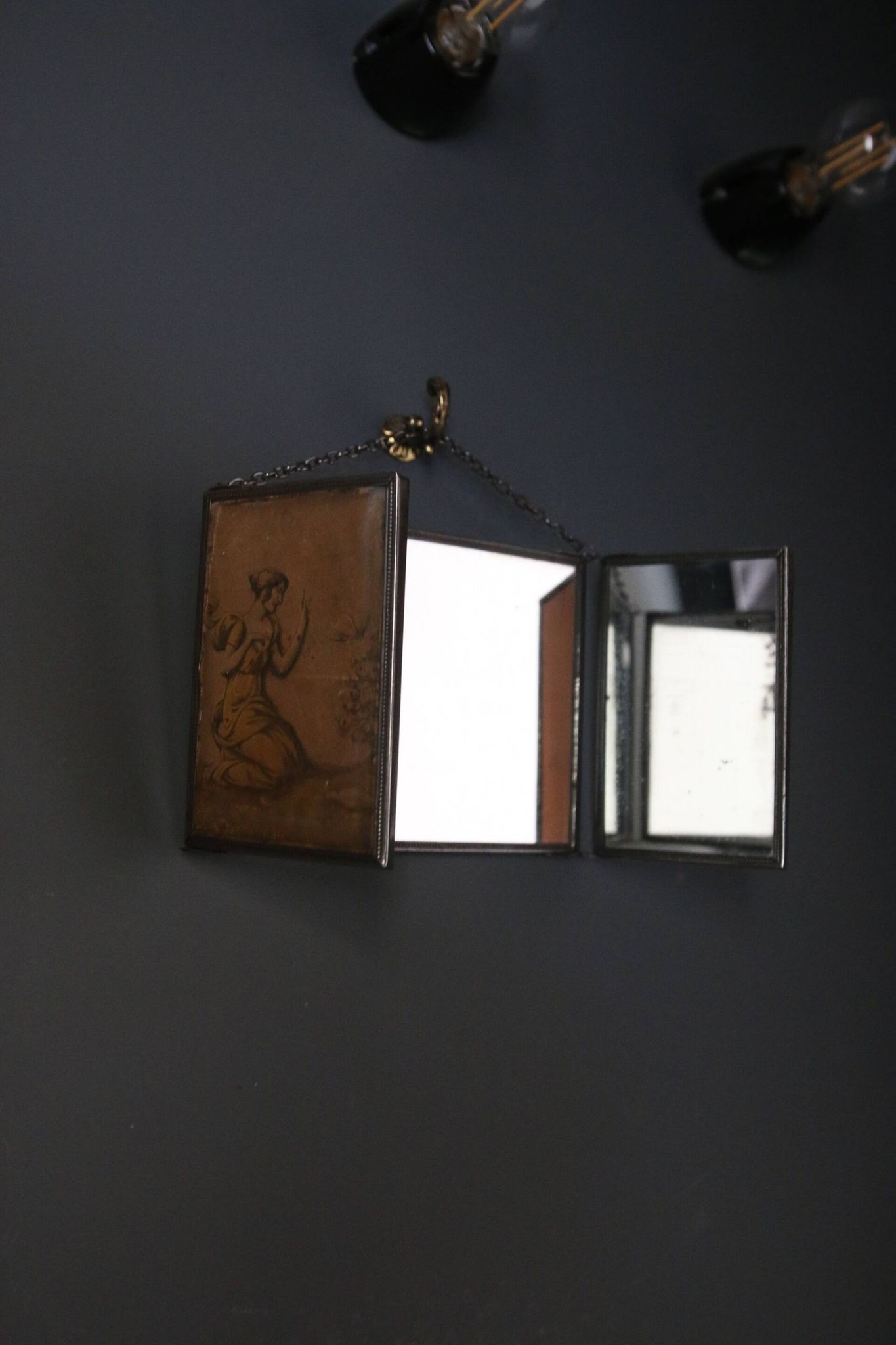 Antique barber triptych mirror, Art Nouveau, circa 1900