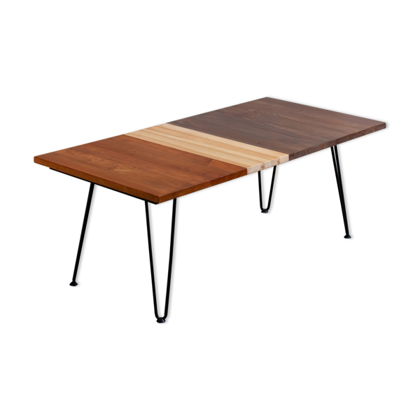 Table basse bois massif design pieds épingles