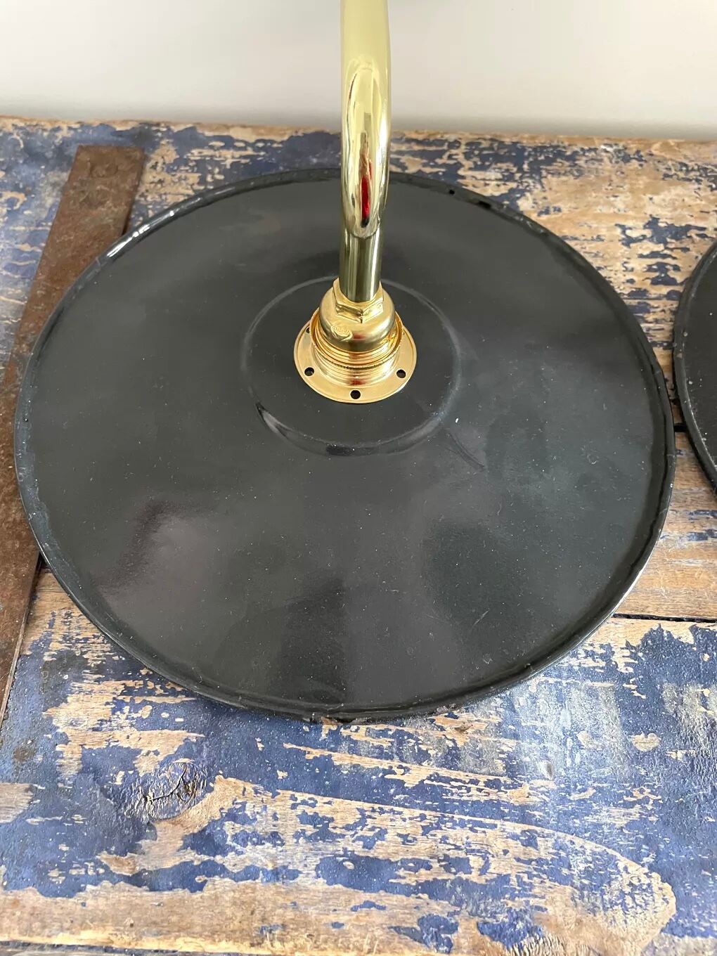 Set of two new electrified anthracite enamelled sheet wall lamps