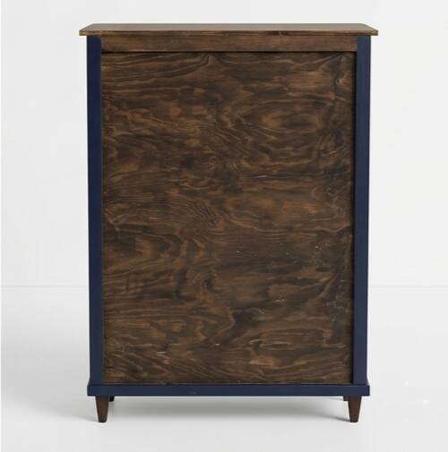 Vintage low glass-fronted library in midnight blue, 1950s.