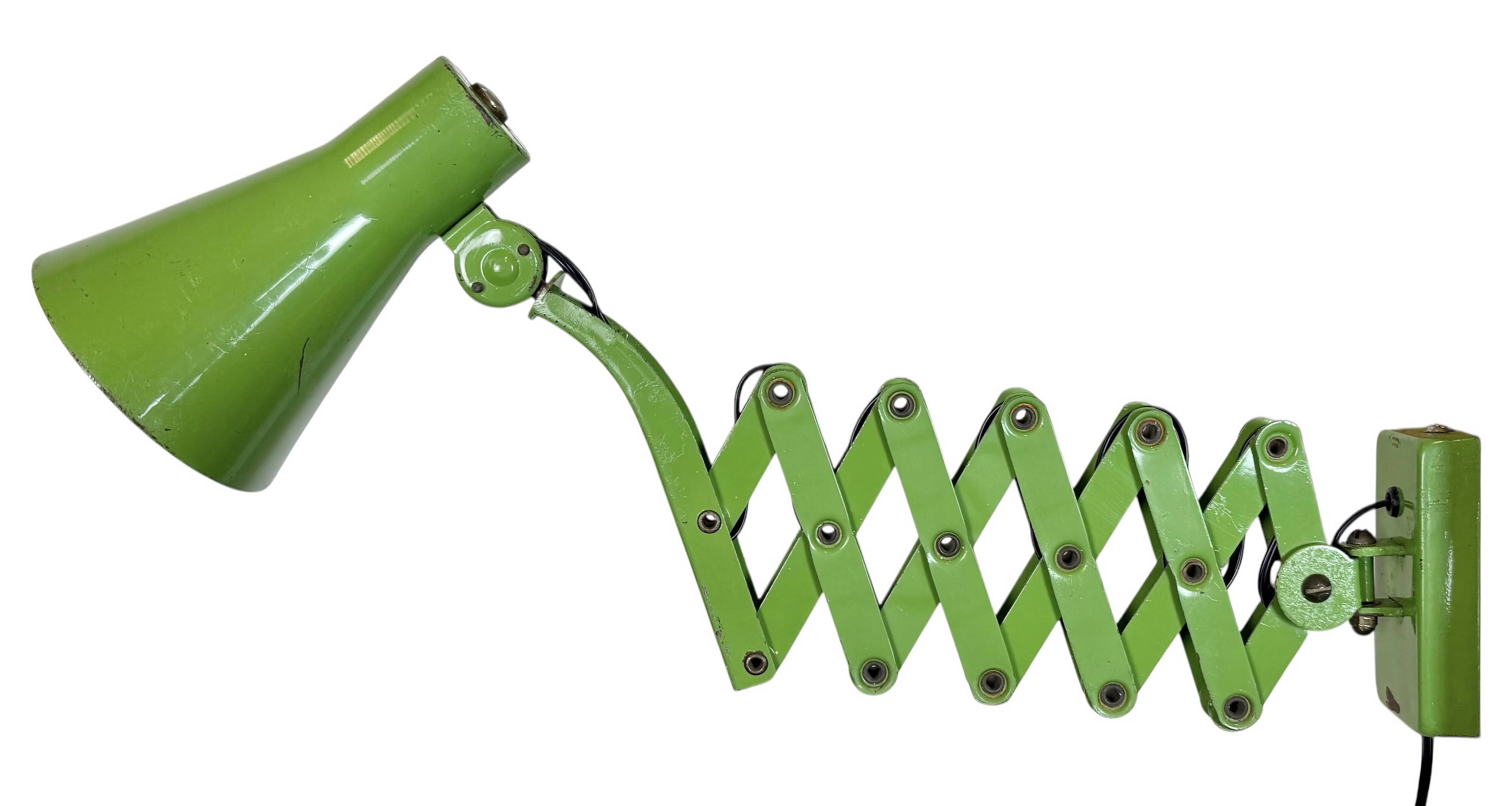 Green Industrial German Scissor Wall Lamp from Kaiser Leuchten, 1960s