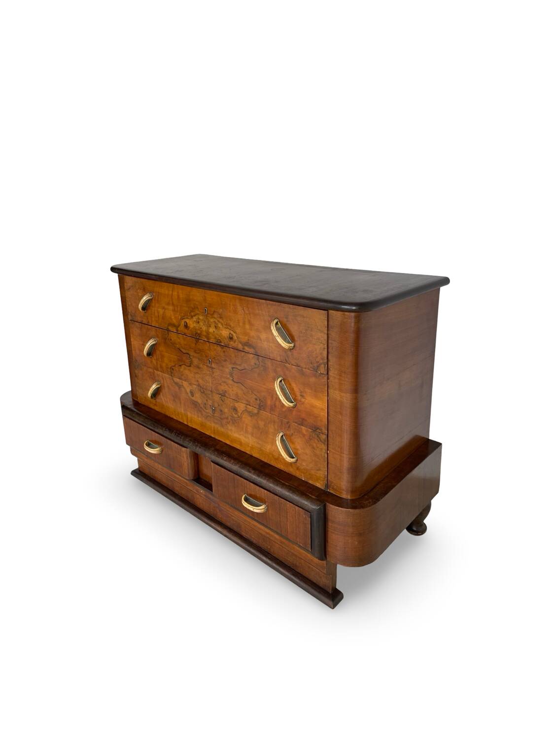Commode italienne Art déco en ronce de noyer, années 1920