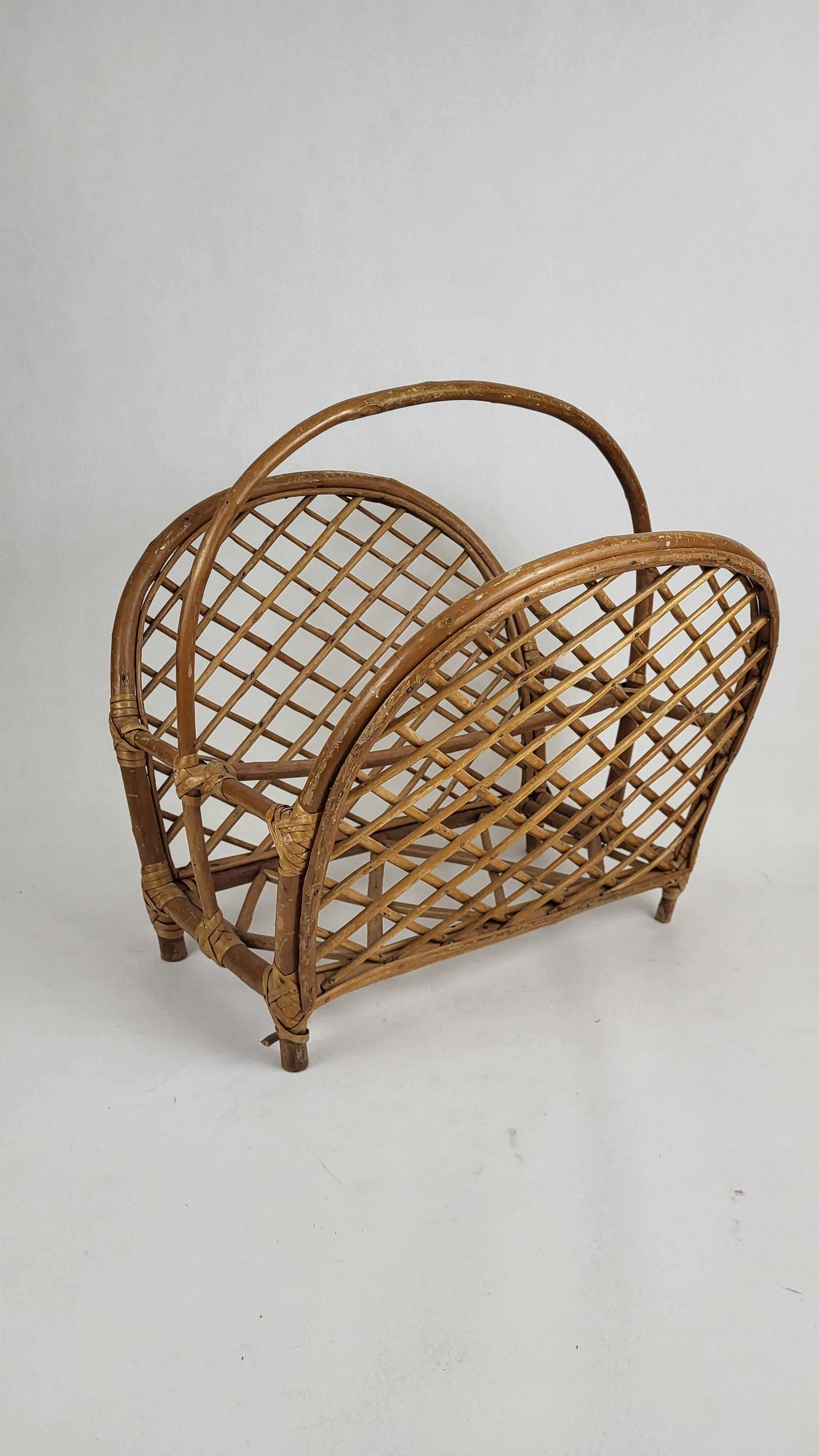 Rattan magazine rack 1960s