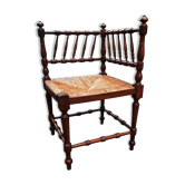 Chaise d'angle bois tourné assise paille