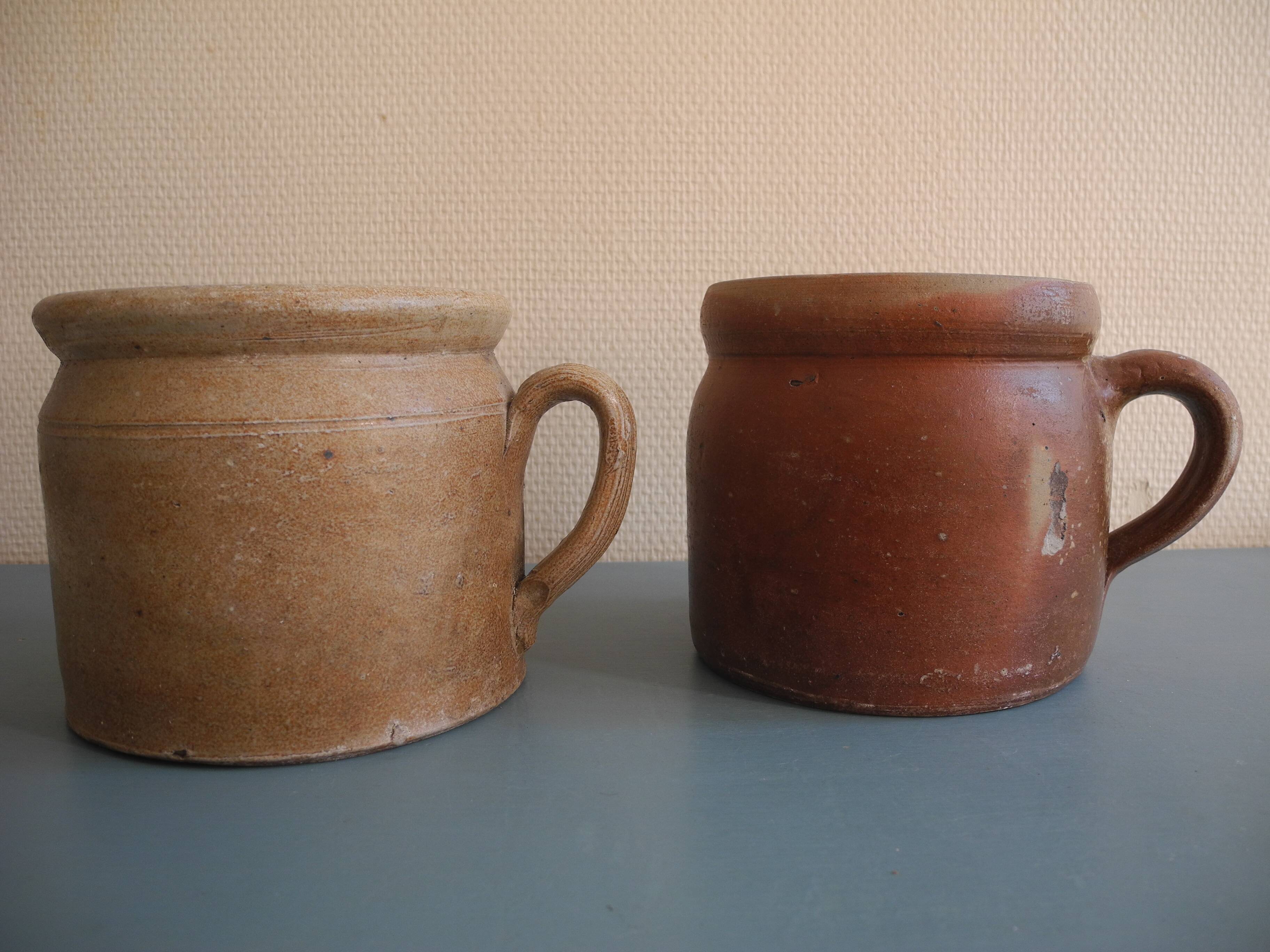 lot of 2 old rustic decorative stoneware pots