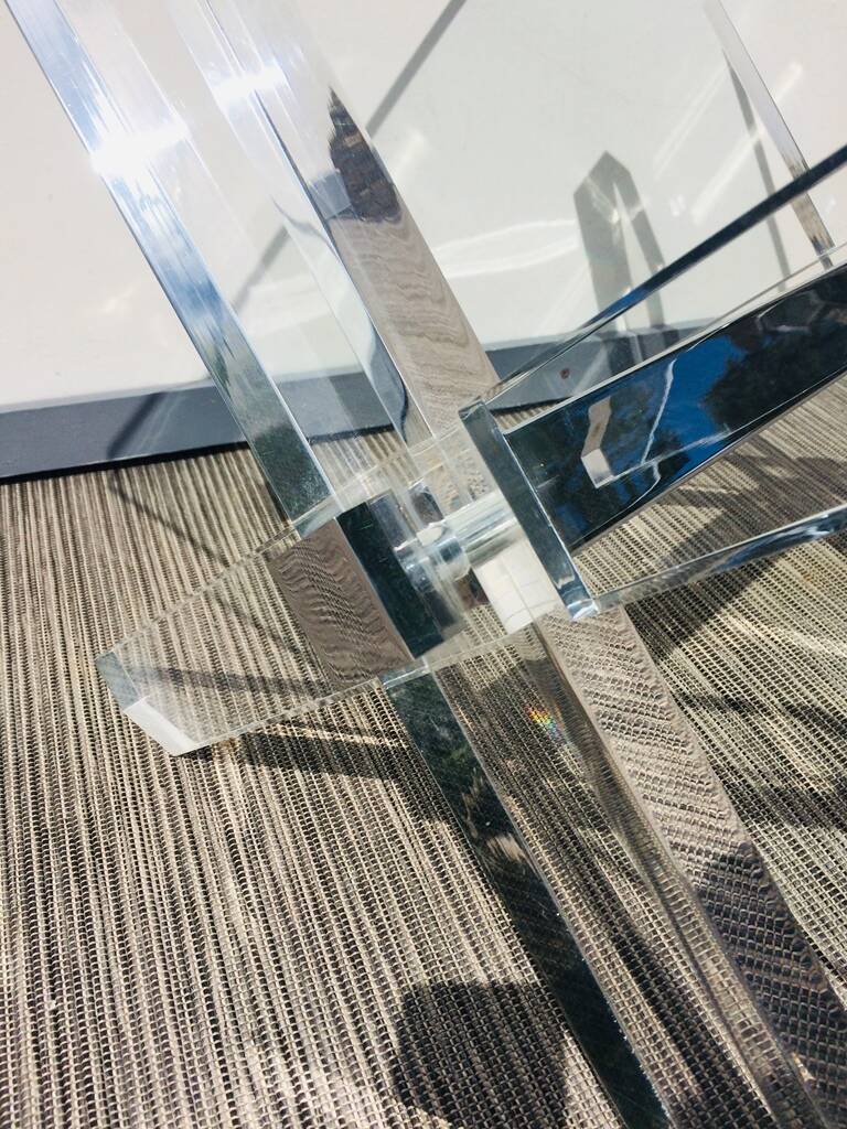 Square coffee table ' Trestles '. Plexi & glass. Vintage 80s