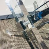 Table basse carrée ' Tréteaux ' . Plexi & verre. Vintage 80s