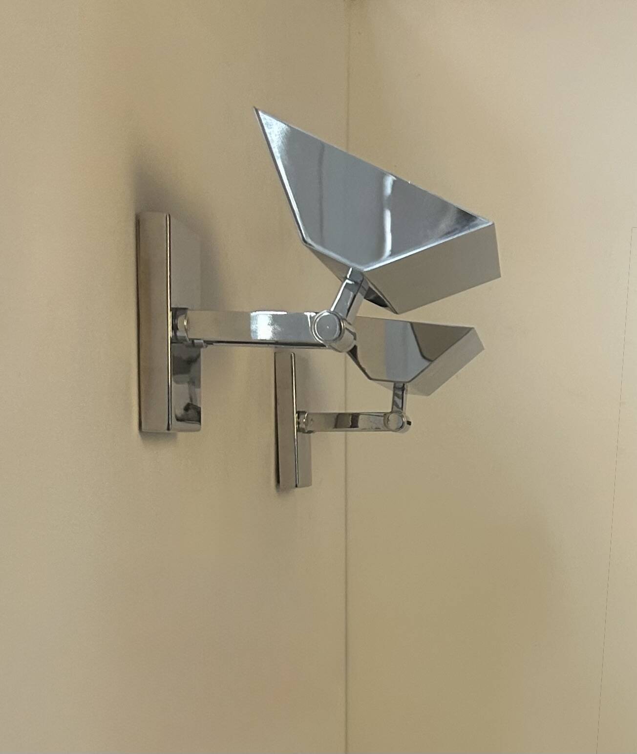 Pair of vintage adjustable wall lights, chrome-plated metal, France, 1970