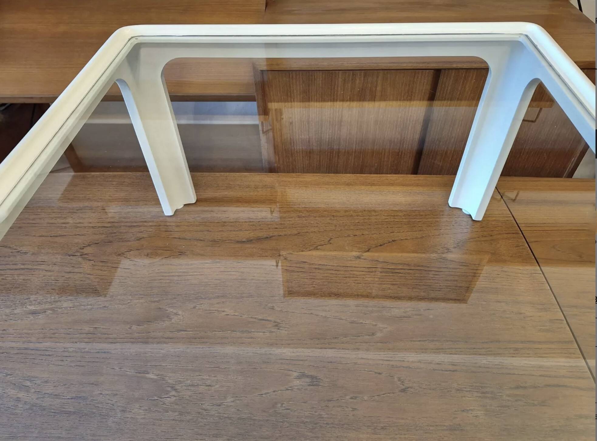 Coffee table in white lacquered wood with glass top, 1960s