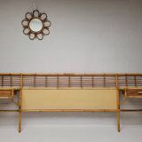 Rattan headboard with vintage bedside tables 1960