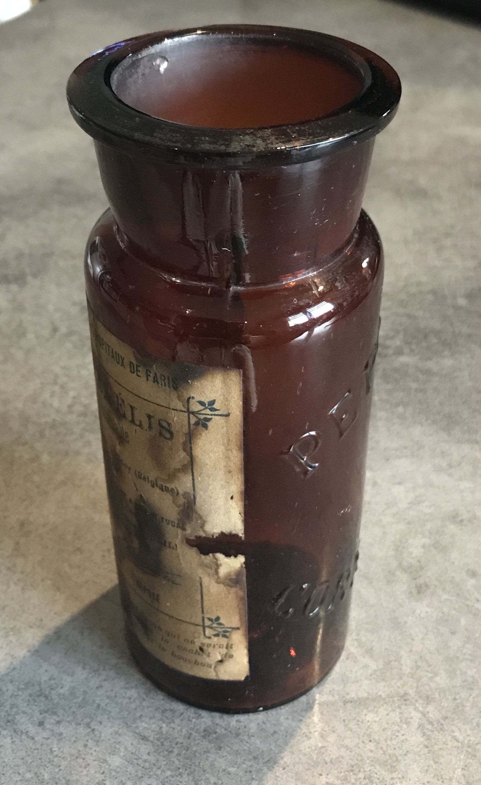 Jar old pot of pharmacy of hospitals in brown glass "peptone cornelis"