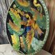 Large Vallauris dish in polychrome ceramic – parrot decoration – signed