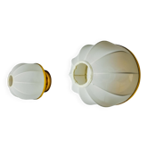 Pair of regency wall lights, pine and stretched canvas, italy, 1970