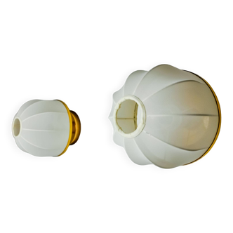 Pair of regency wall lights, pine and stretched canvas, italy, 1970