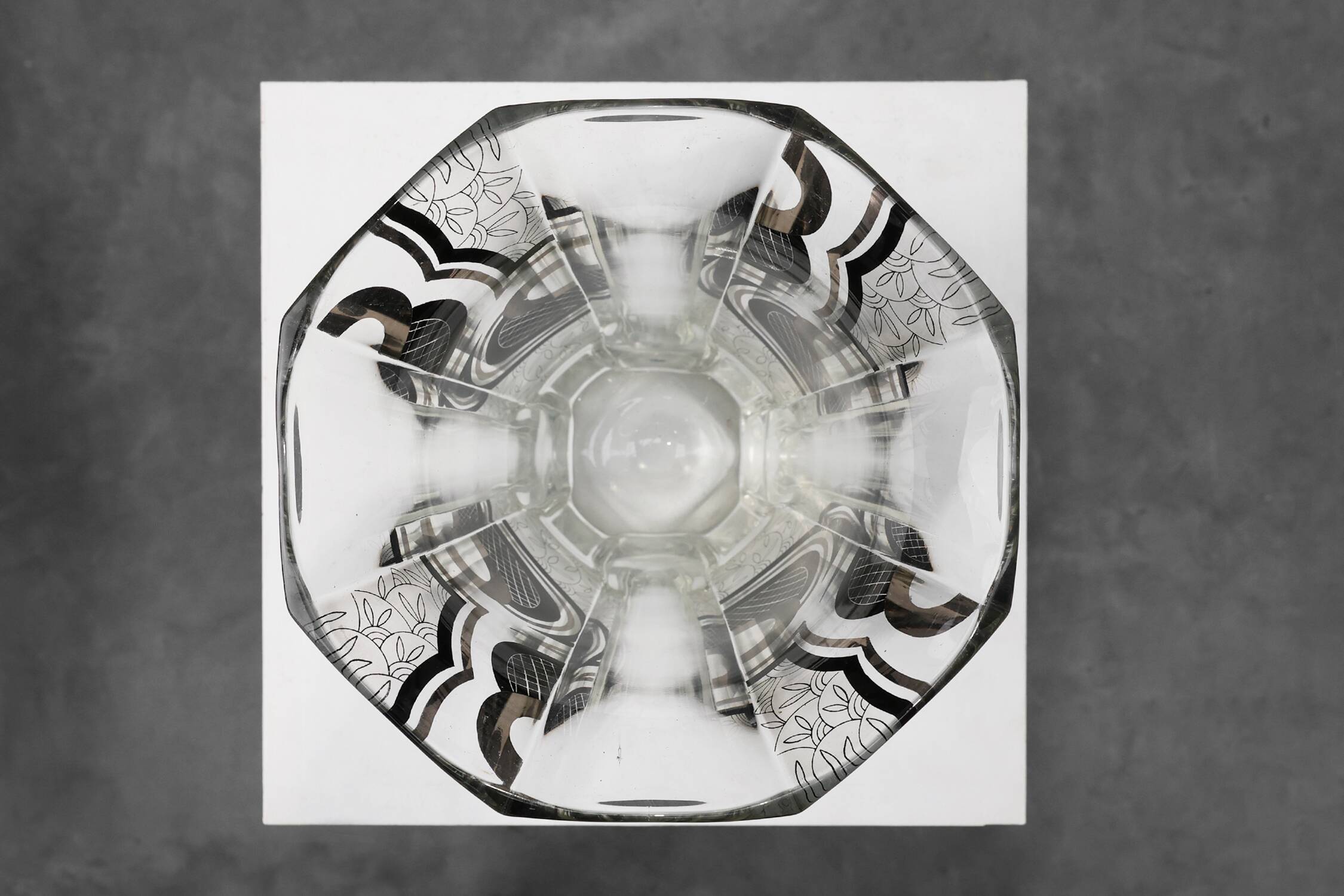 Art Deco Glass Vase with Black Graphic Decoration, France, circa 1940