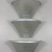 Set of 3 Egisto 28 Wall Lights by Angelo Mangiarotti for Artemide 1985 Satin White Glass Lacquered Metal Post-Modern Design Collector's Item