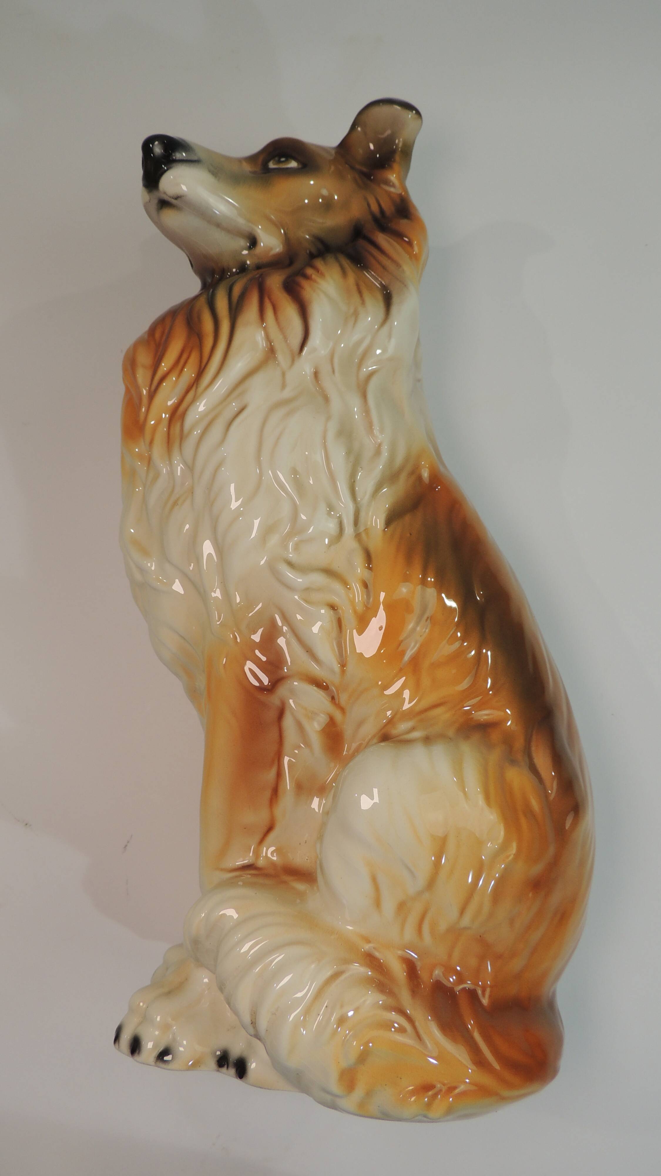 Vintage Ceramic Sitting Collie Dog Sculpture