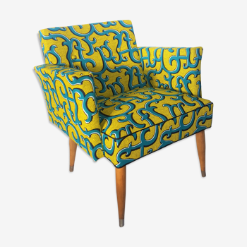 Rare cubic cocktail armchair of the years 50/redone