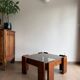 Square coffee table in solid wood and smoked glass – 70s