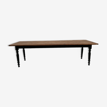 Large farmhouse table with bistro spirit with black turned legs, oak and pine