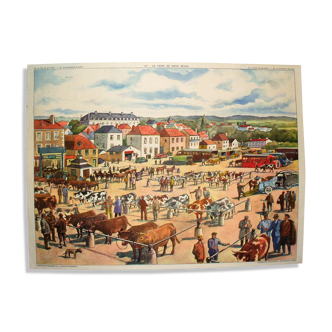 School poster the fair of cattle the textile factory