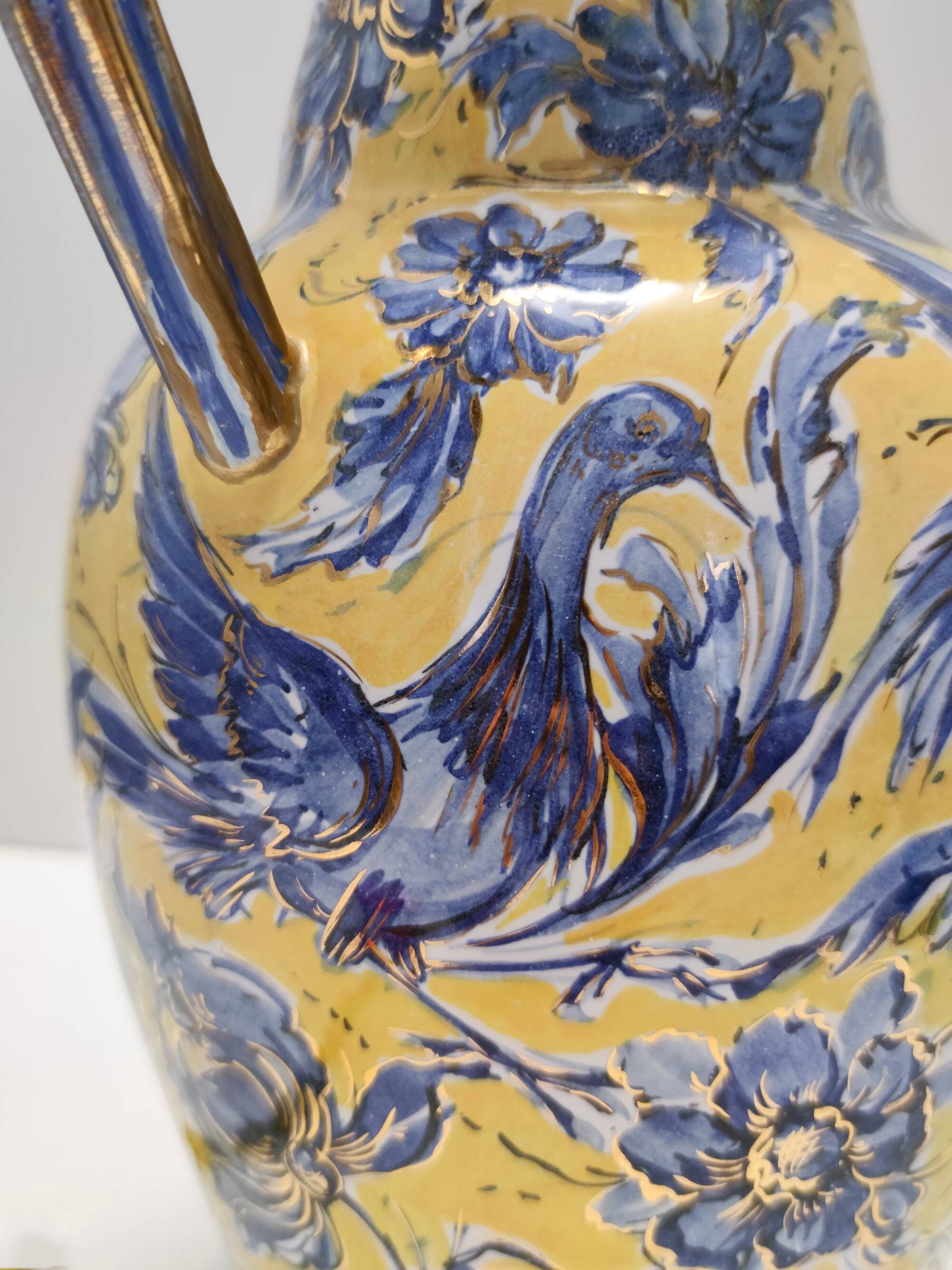 Handmade Yellow and Blue Glazed Ceramic Amphora Vase by Zulimo Aretini, Ita