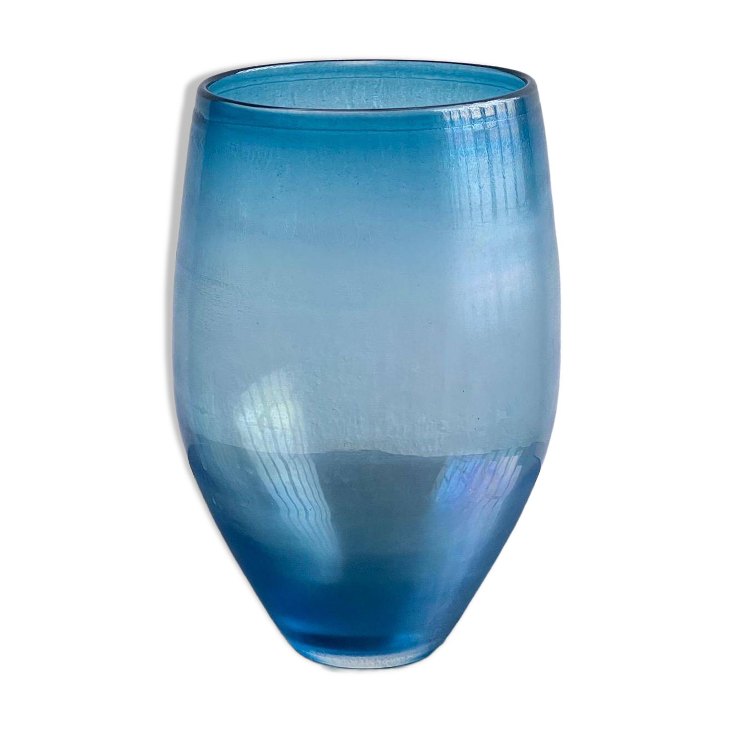 Big Opalescent Vase in Hand Blown Murano Glass, Blue Purple Gold Iridescent