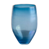 Grand vase opalescent en verre de Murano soufflé à la main, bleu violet doré irisé.