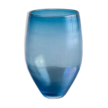 Big Opalescent Vase in Hand Blown Murano Glass, Blue Purple Gold Iridescent